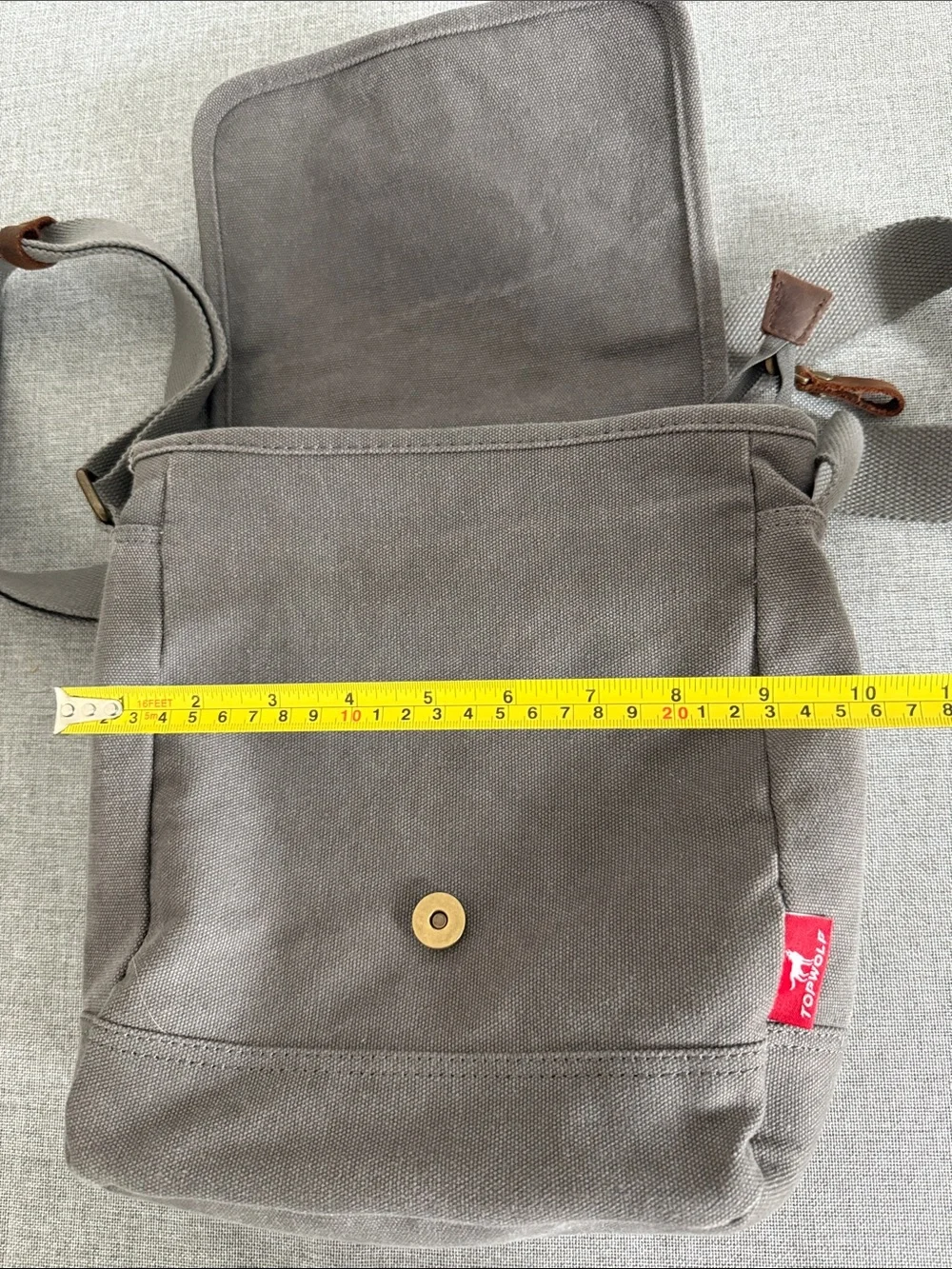 Casual Gray Canvas Messenger Bag with Leather Trim